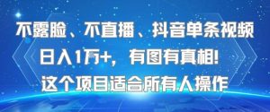 不露脸、不直播、抖音单条视频日入1W+，有图有真相！这个项目适合所有人操作-大齐资源站