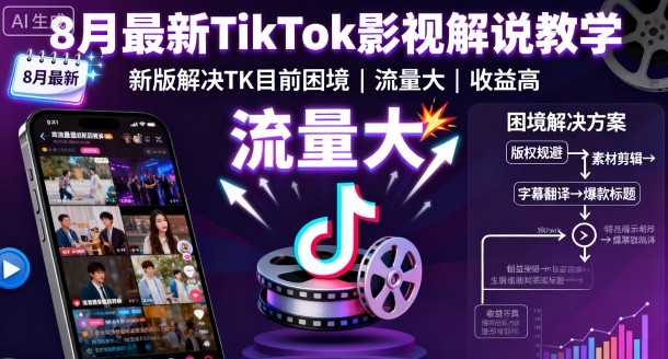 8月最新TikTok影视解说教学，新版解决TK目前困境，流量大，收益高-大齐资源站