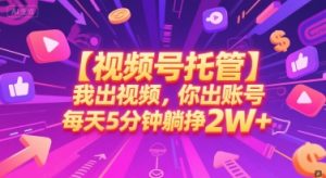 【视频号托管 】我出视频,你出账号,每天5分钟发布,最高躺挣2W+【揭秘】-大齐资源站