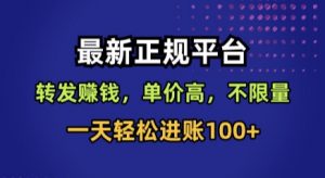 最新正规平台，转发賺钱，单价高，不限量，一天轻松进账100+【揭秘】-大齐资源站