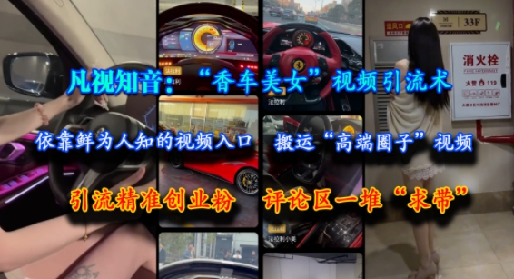 凡视知音：“香车美女”视频引流术，依靠鲜为人知的视频入口，搬运“高端圈子”视频，引流精准创业粉，评论区一堆“求带”-大齐资源站