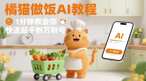 有趣的橘猫买菜做饭视频，用AI一键搞定，1分钟教会你，快速起千粉万粉号-大齐资源站