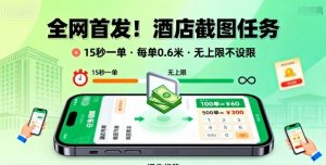 全网首发!酒店截图任务,15秒一单,每单0.6米,任务无上限不设限,矩阵操作单日3张到手【揭秘】-大齐资源站