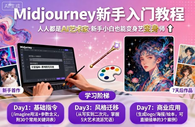 midjourney新手入门教程：人人都是AI艺术家，新手小白也能变身艺术大师-大齐资源站