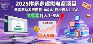 2025拼多多虚拟电商项目,无需手动发货回复,0成本,轻松月入1-5W【揭秘】-大齐资源站