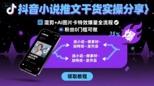抖音小说推文干货实操分享，混剪+AI图片卡特效爆量全流程，0粉丝0门槛可做-大齐资源站
