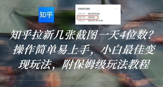 知乎拉新几张截图一天4位数？操作简单易上手，小白最佳变现玩法，附保姆级玩法教程-大齐资源站