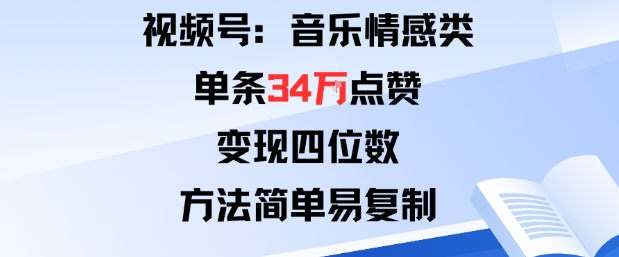 视频号分成计划新玩法：音乐情感类单条34W点赞，变现四位数，方法简单易复制-大齐资源站
