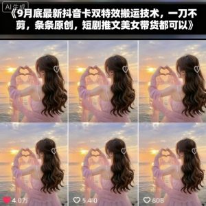 9月底最新抖音卡双特效搬运技术，一刀不剪，条条原创，短剧推文美女带货都可以-大齐资源站