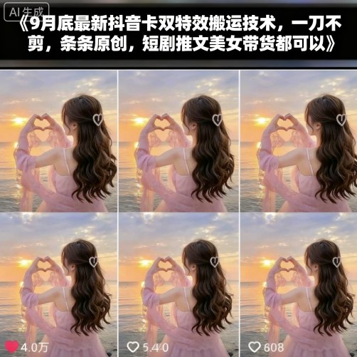 9月底最新抖音卡双特效搬运技术，一刀不剪，条条原创，短剧推文美女带货都可以-大齐资源站