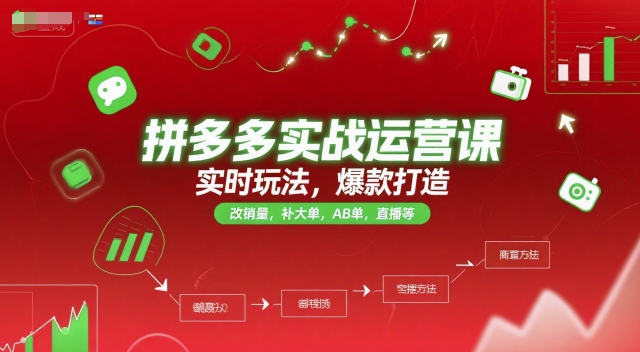 拼多多实战运营课，实时玩法，爆款打造，改销量，补大单，AB单，直播等（更新2025月）-大齐资源站