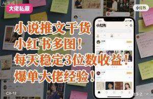 小说推文干货之小红书多图每天稳定3位数收益爆单大佬经验分享-大齐资源站