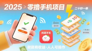 2025年零撸手机项目，二十秒一单，纯薅羊毛 一天2张+做就有【揭秘】-大齐资源站