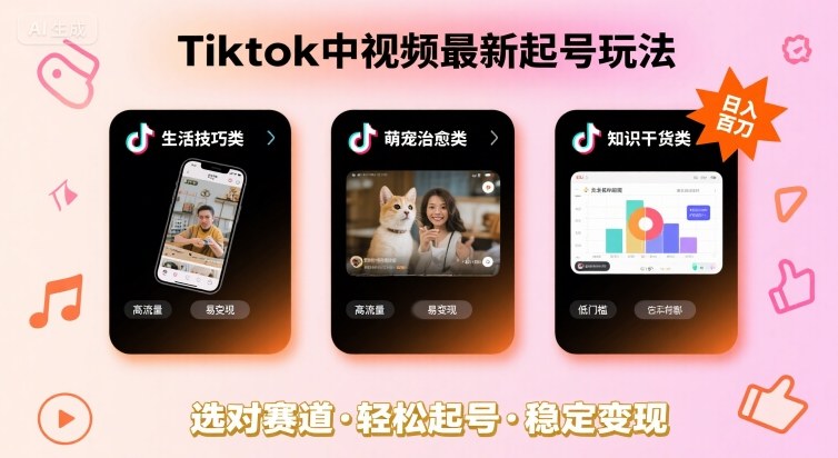 Tiktok中视频最新起号玩法，想要日入百刀，做好这几个赛道就可以了-大齐资源站