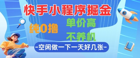 快手小程序掘金，纯0撸，单价高不养机 利用空闲时间做一做，一天好几张【揭秘】-大齐资源站