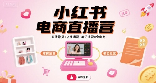 小红书电商直播营，直播带货+店铺运营+笔记运营=全电商-大齐资源站